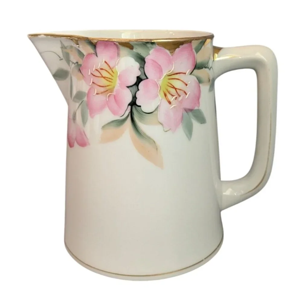 Noritake Azalea Porcelain Pitcher 28oz Floral Gold Trim 5.75" Japan Juice jug mi - Picture 1 of 15